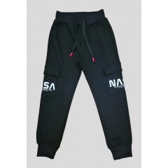 Чёрные,Трикотажные спортивные штаны NASA,Премиум качества, с накладными карманами, на манжете для мальчиков. Размеры 8-16.F-26.Польша